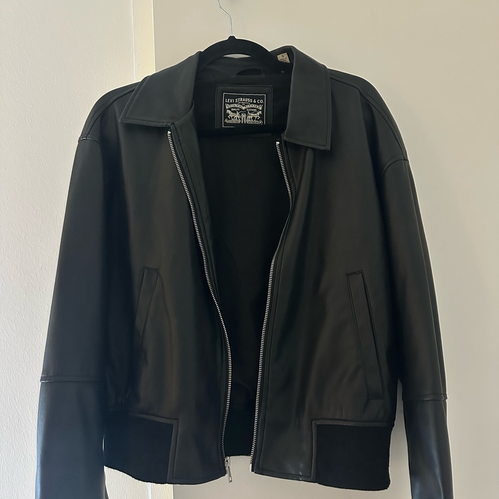 Levi's Black Leather Bomber-Style Jacket
